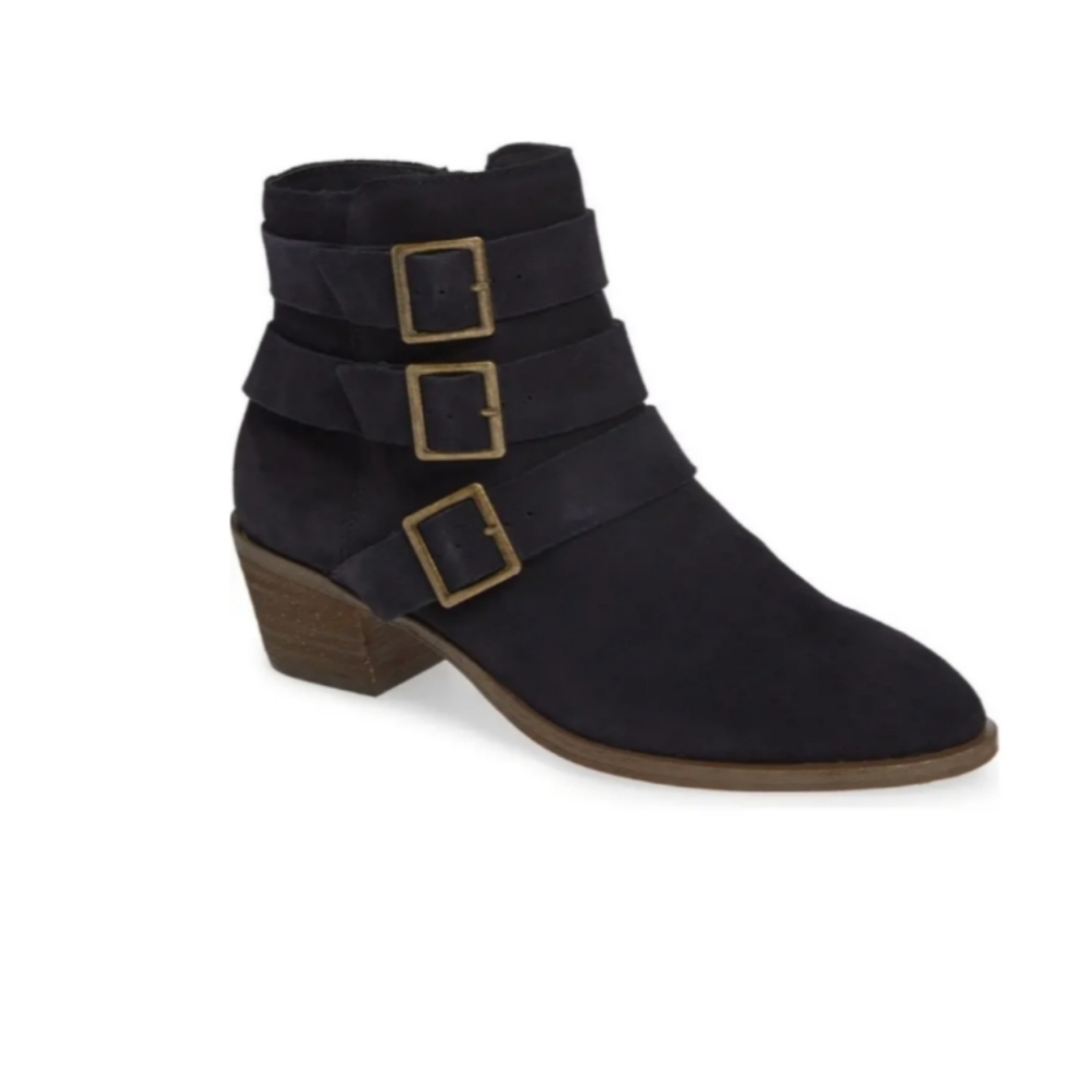 Midnight blue suede ankle boots